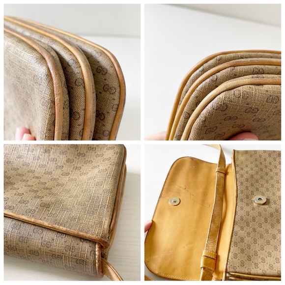 Gucci beige Guccissima monogram canvas and leather shoulder bag vintage - Picture 6 of 11